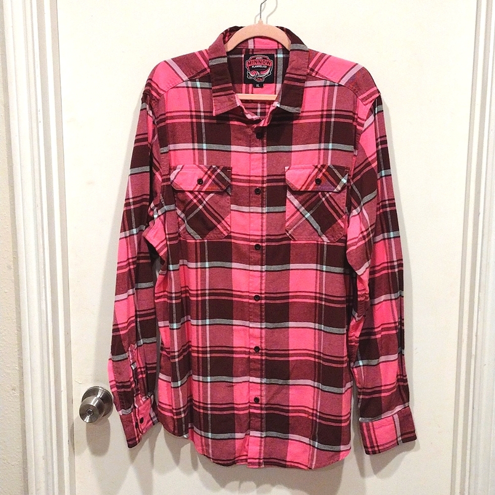 Men's Pink Plaid Casual Button Down Shirt
